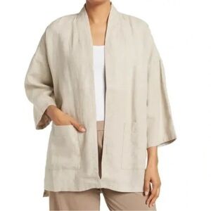 Eileen Fisher Heavy Organic Linen 3/4-Sleeve Boxy Fit Jacket/Top Sz XS Beige
